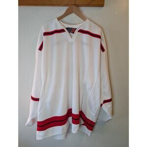 Blank Hockey Jersey White Red Black Stripe Mesh SP Pro 56 Oversized Athletic